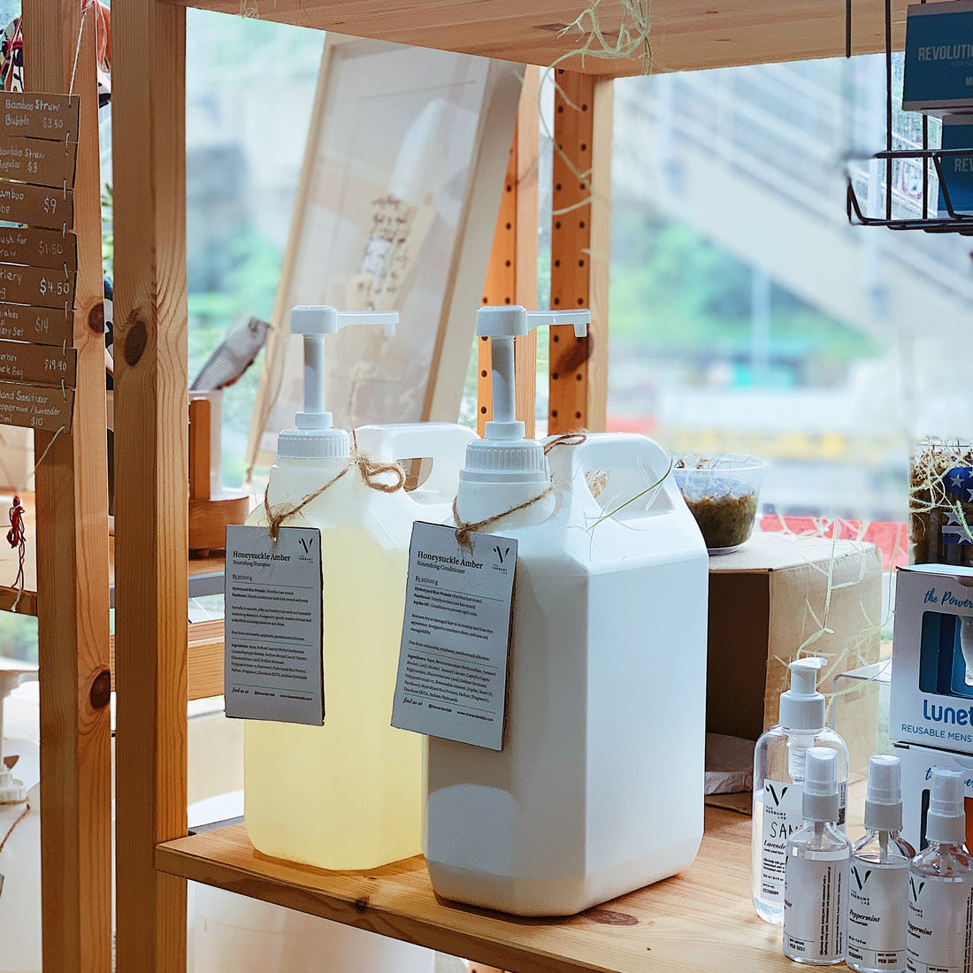 Find our Honeysuckle Amber Shampoo and Conditioner at Eco.Le